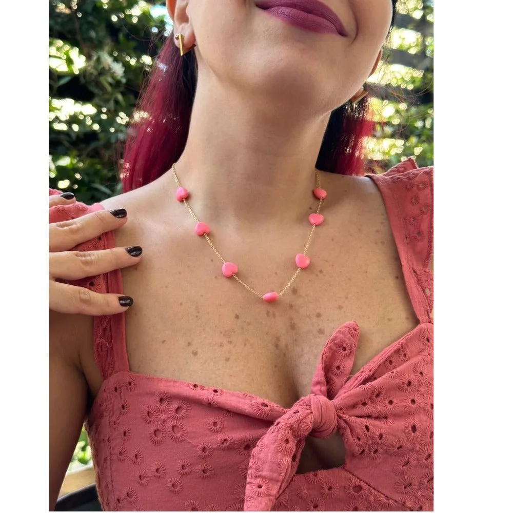 Pink Hearts Chain Necklace