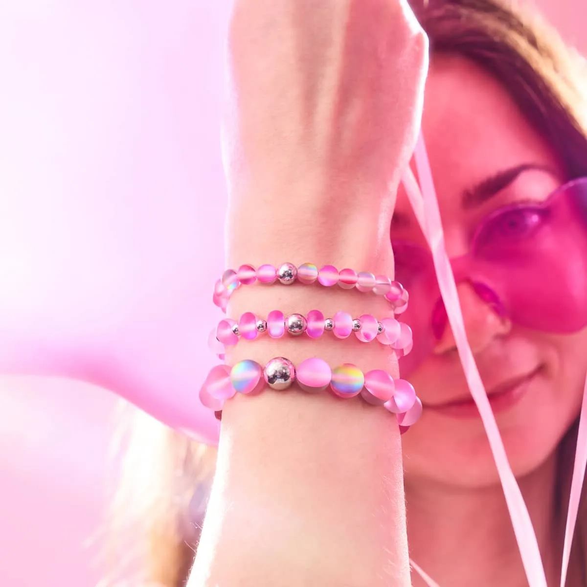 Pink Lemonade | Silver | Mermaid Glass Bead Bracelet