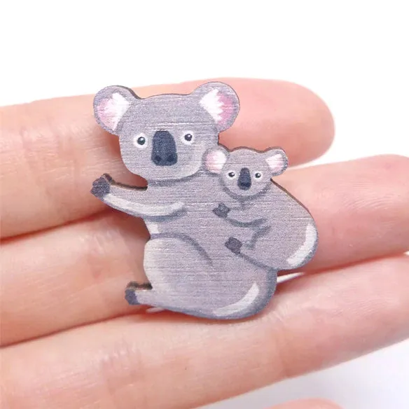 Pixie Nut Wooden Brooches