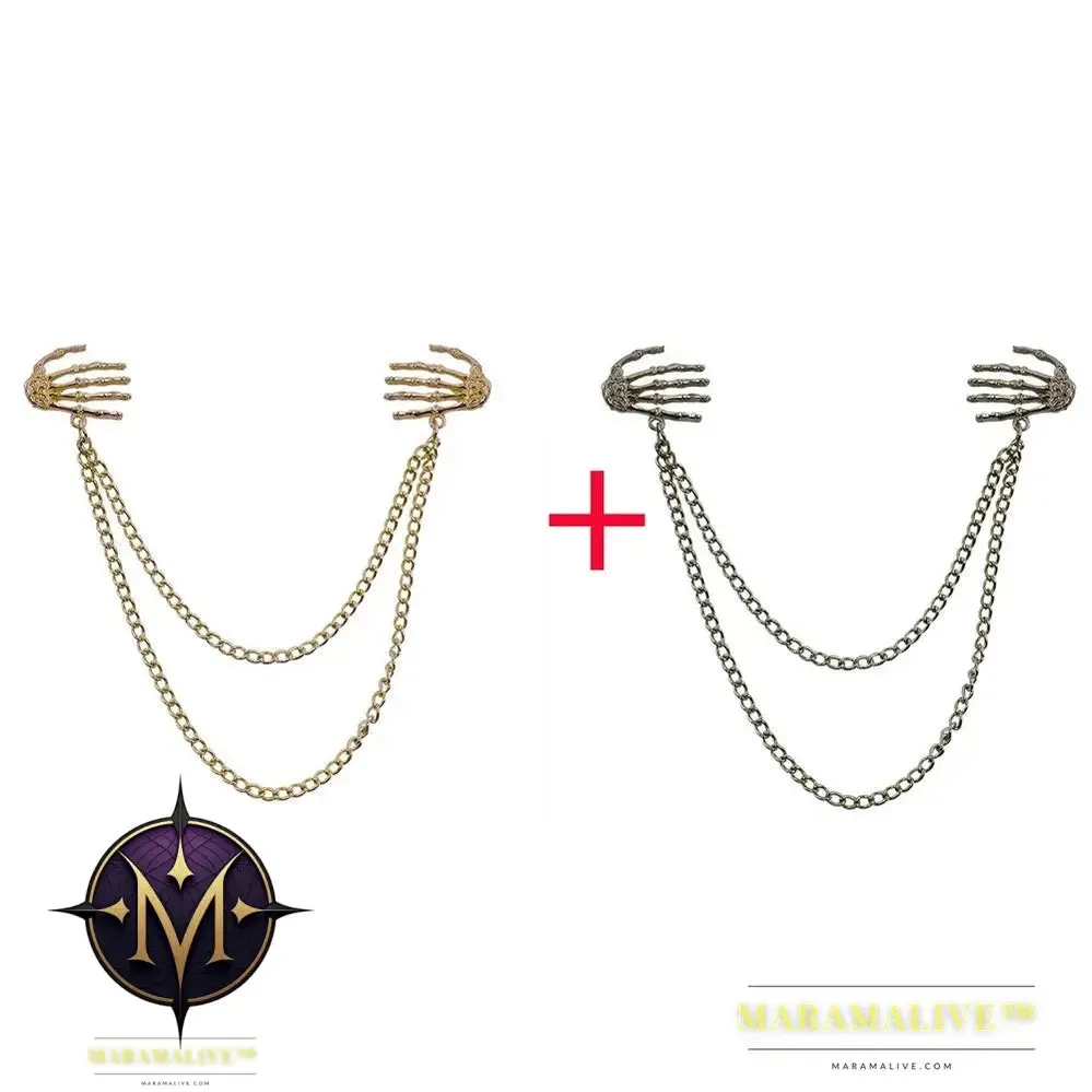 Popular Retro Punk Style Brooch Skull Claw Brooch Pins Shirt Collar Pin Collar Chain Alloy Pins And Brooches Men Jewelry