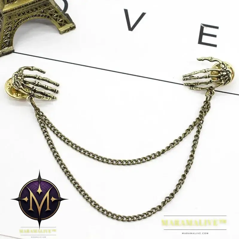 Popular Retro Punk Style Brooch Skull Claw Brooch Pins Shirt Collar Pin Collar Chain Alloy Pins And Brooches Men Jewelry