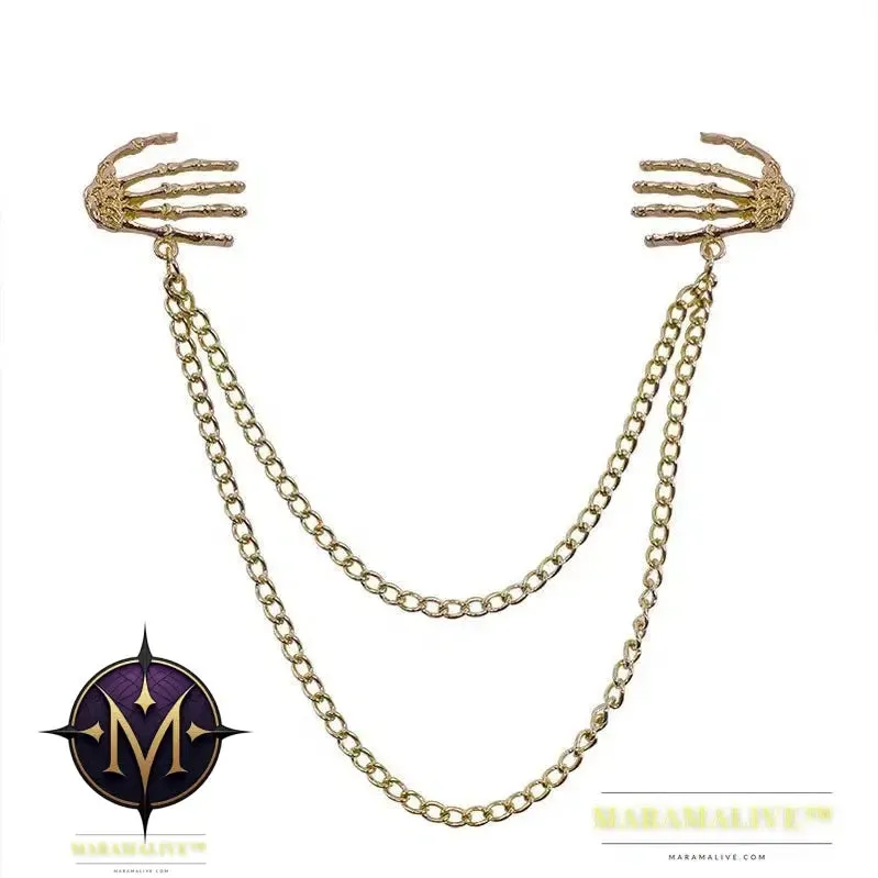 Popular Retro Punk Style Brooch Skull Claw Brooch Pins Shirt Collar Pin Collar Chain Alloy Pins And Brooches Men Jewelry