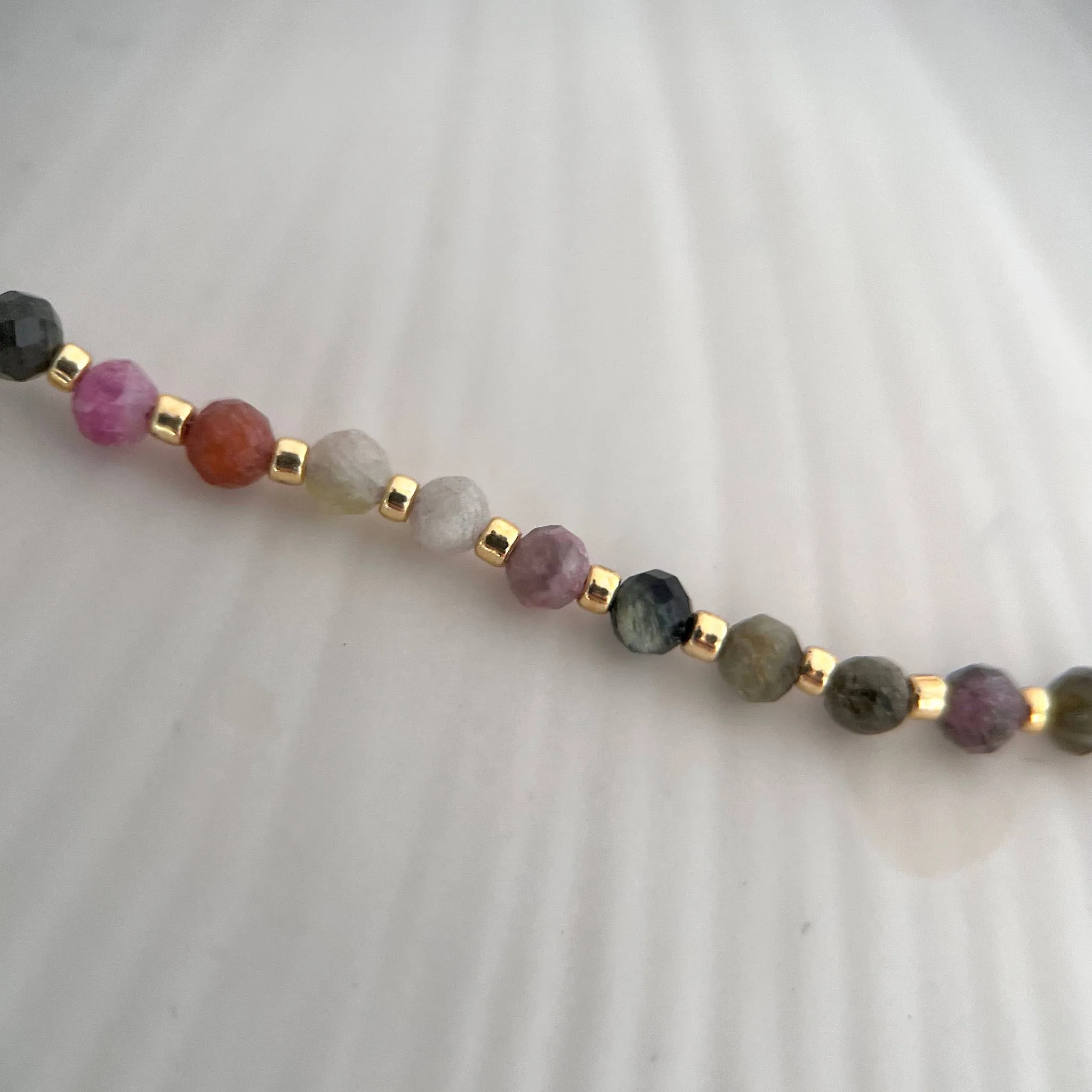 Precious stone Tourmaline beaded necklace with heart charm