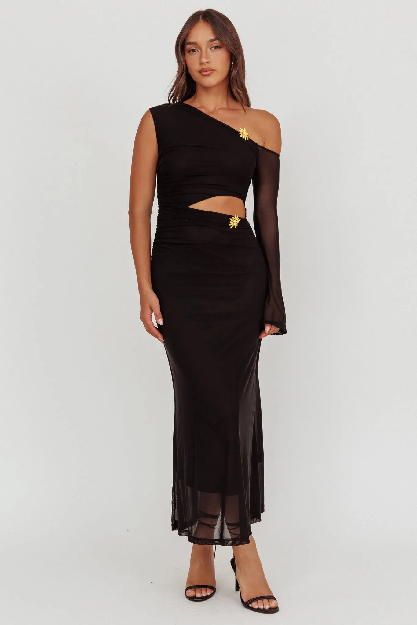 Prima One Shoulder Cut-Out Maxi Dress Black