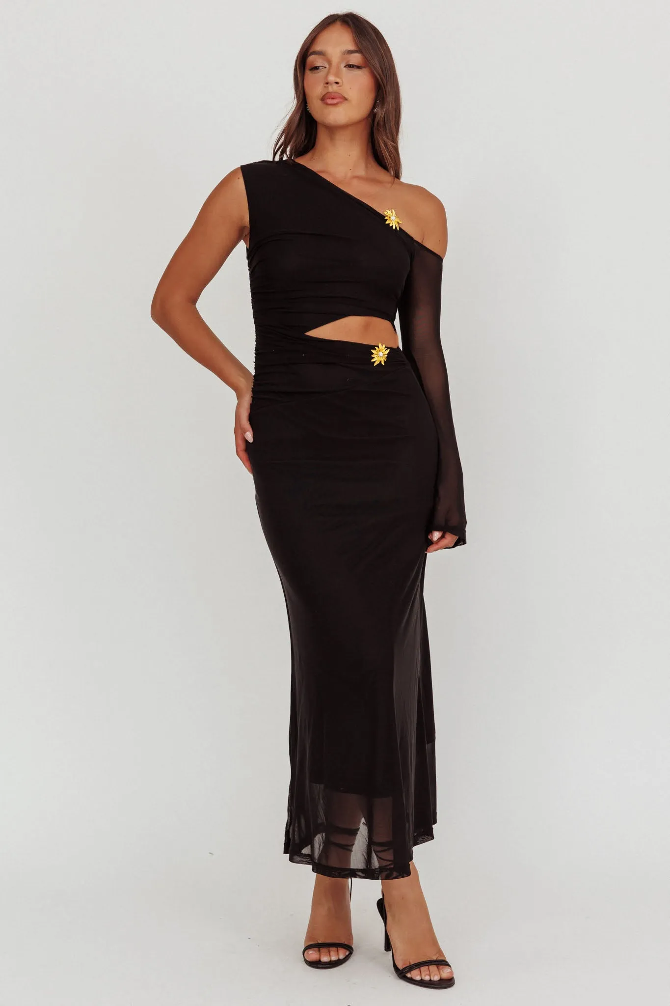 Prima One Shoulder Cut-Out Maxi Dress Black