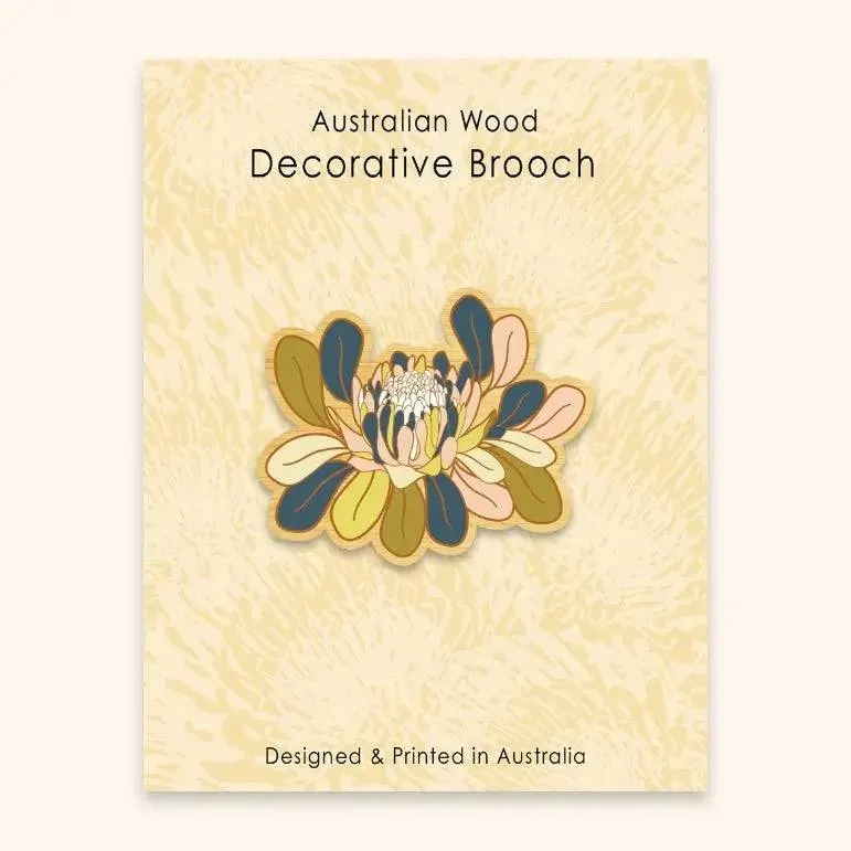 Protea Flower Australian Wooden Brooch
