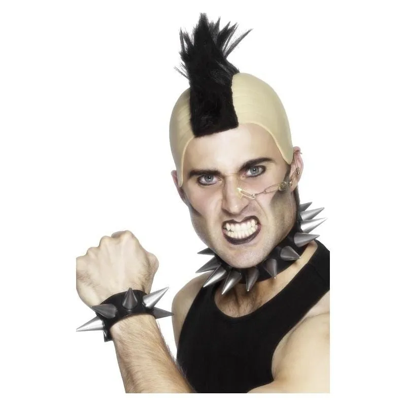 Punk Choker and Wristband Adult Silver