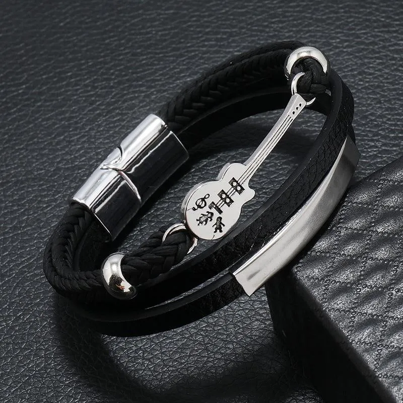 Punk Men's Leather Bracelet Guitar Braided Bracelet