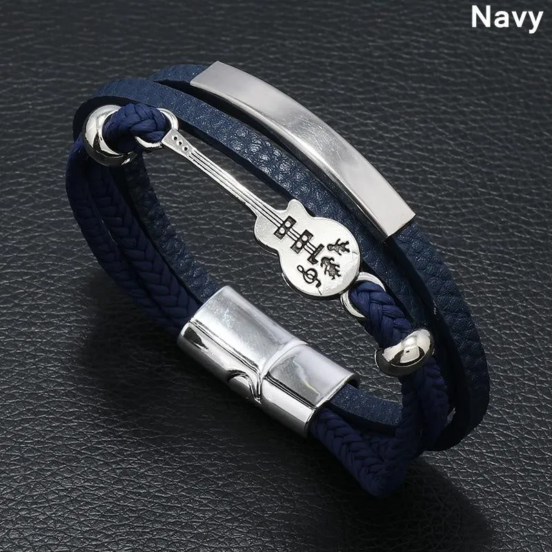 Punk Men's Leather Bracelet Guitar Braided Bracelet