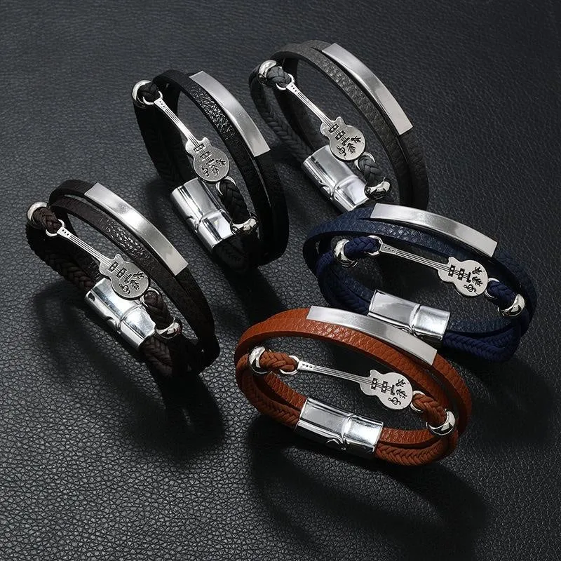 Punk Men's Leather Bracelet Guitar Braided Bracelet