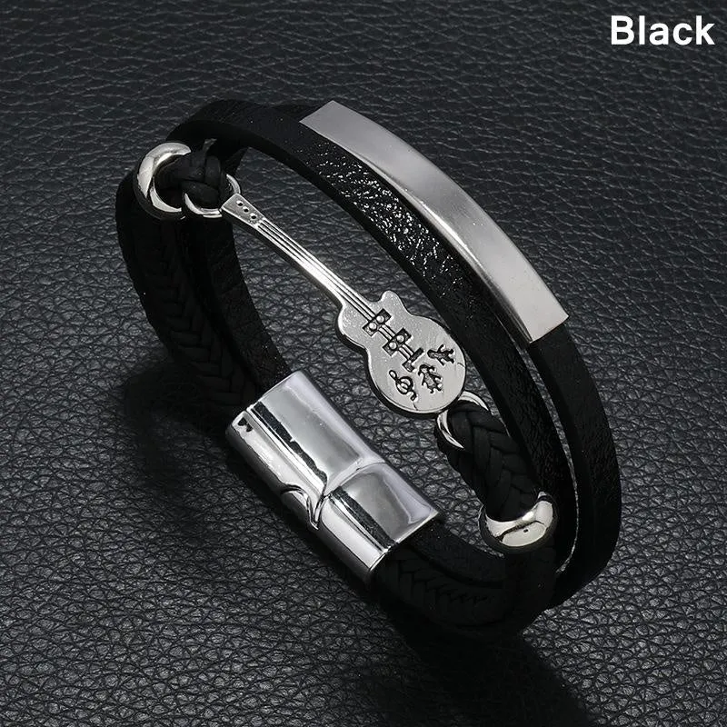 Punk Men's Leather Bracelet Guitar Braided Bracelet