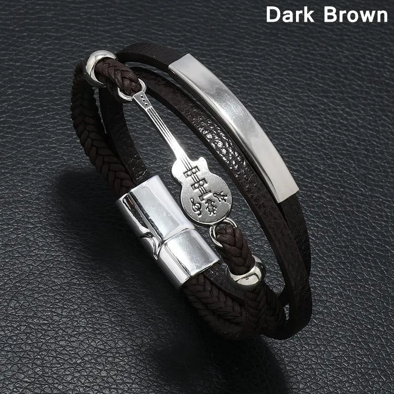 Punk Men's Leather Bracelet Guitar Braided Bracelet
