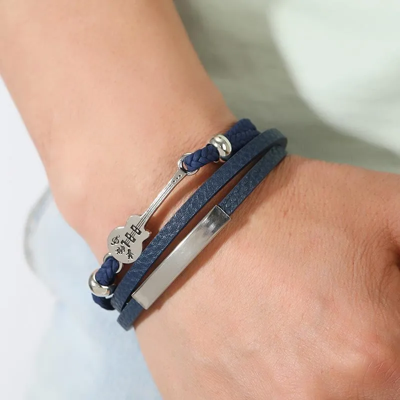 Punk Men's Leather Bracelet Guitar Braided Bracelet