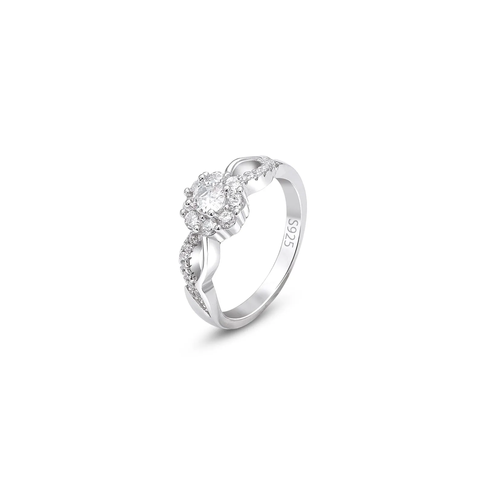 Pure Silver Ring - Floral Halo CZ Stone Ring