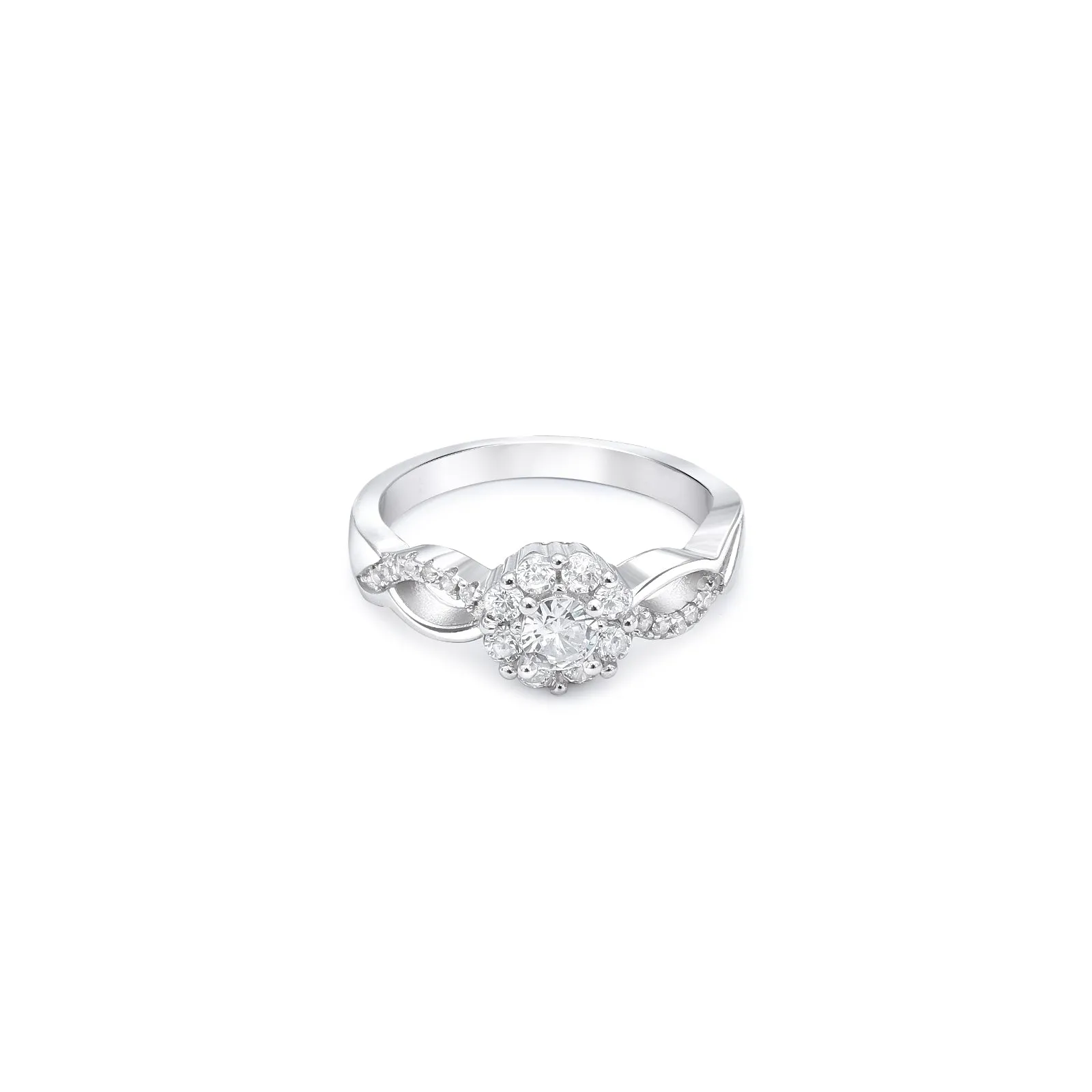 Pure Silver Ring - Floral Halo CZ Stone Ring