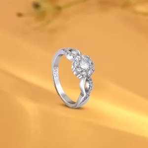 Pure Silver Ring - Floral Halo CZ Stone Ring