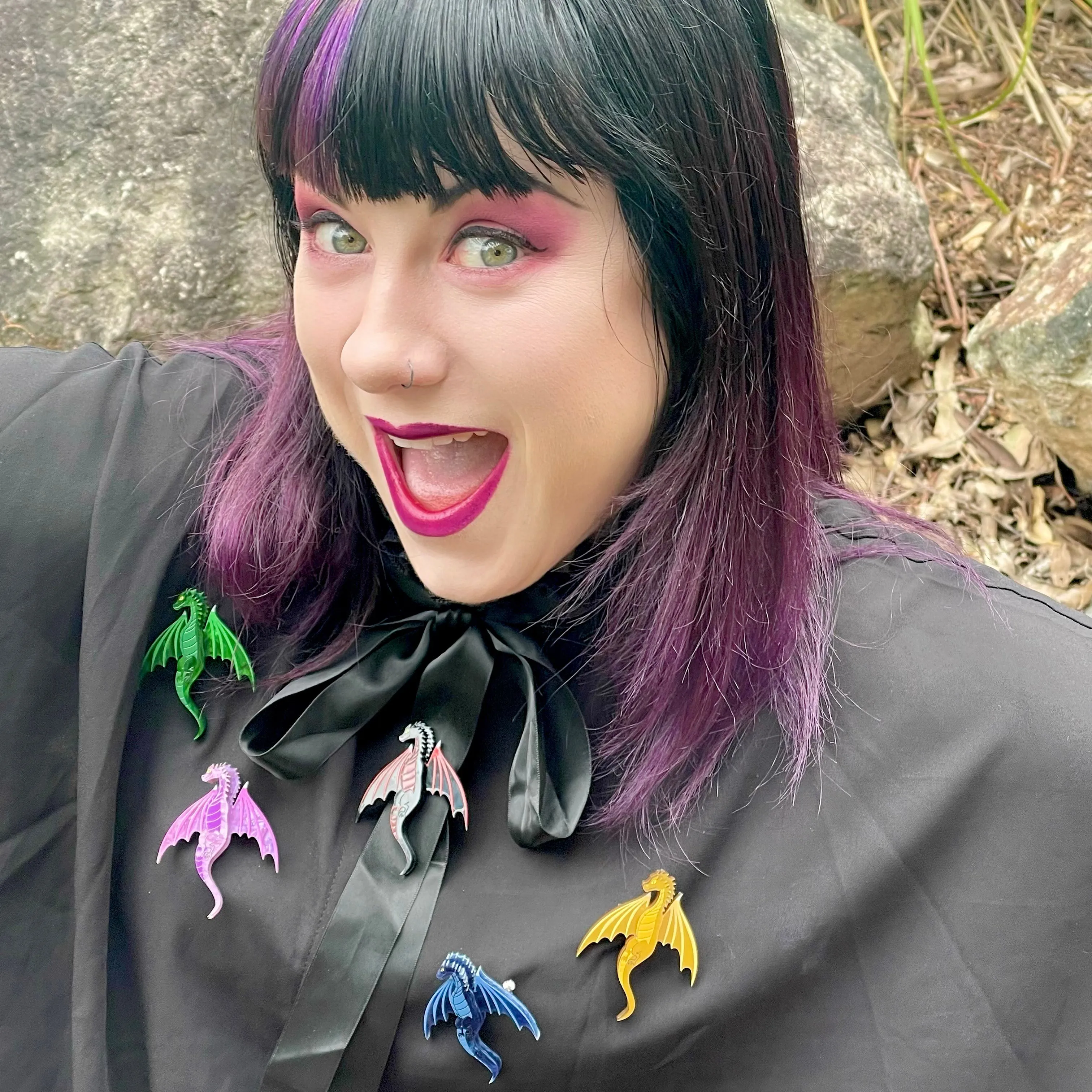 Purple Dragon - Mini Brooch - Set of 2