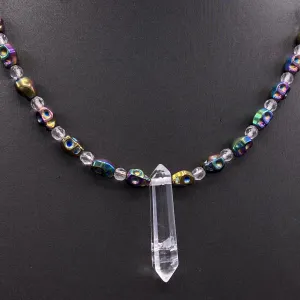 Quartz and Hematite Skull Necklace