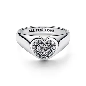 Radiant Heart Pavé Signet Ring