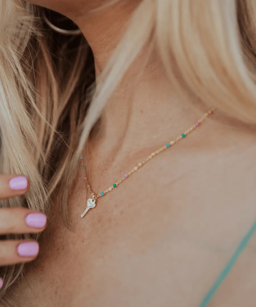 Rainbow Beaded Petite Key Necklace