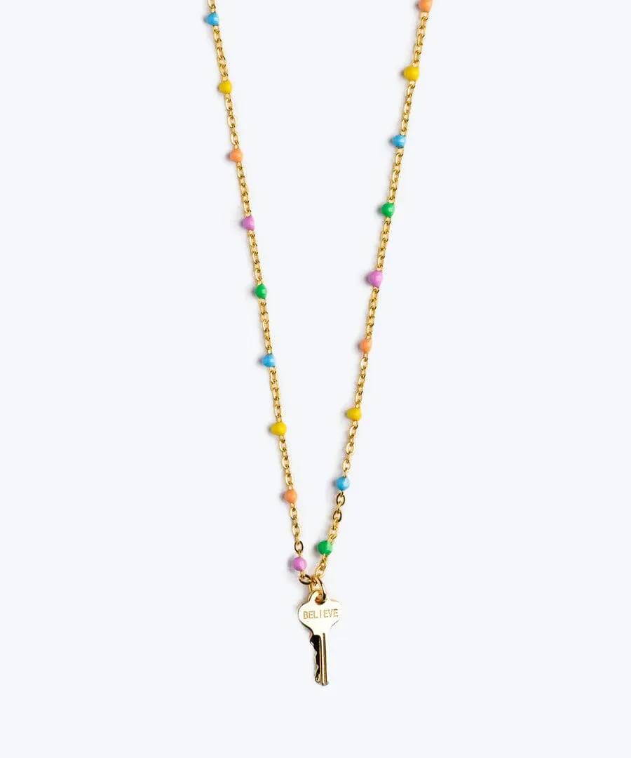 Rainbow Beaded Petite Key Necklace