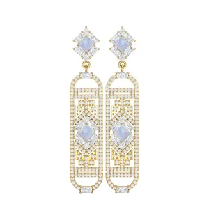 Rainbow Cylindrical Long Drop Dangle Women Earrings 9k Yellow Gold
