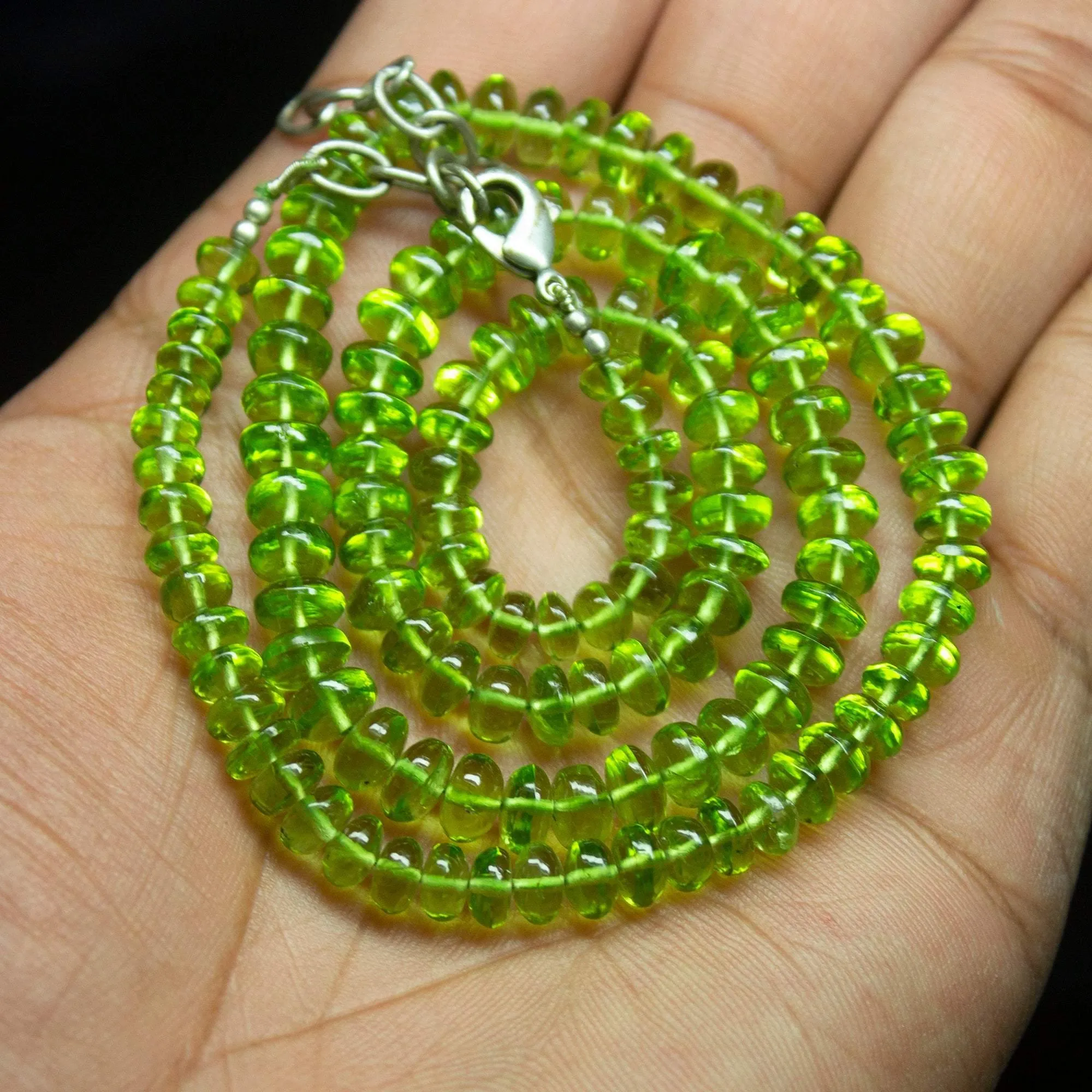 Ready to wear, 21 inch, 5mm 7mm, Natural AAA Arizona Peridot Smooth Rondelle Shape Beaded Necklace, Peridot Necklace