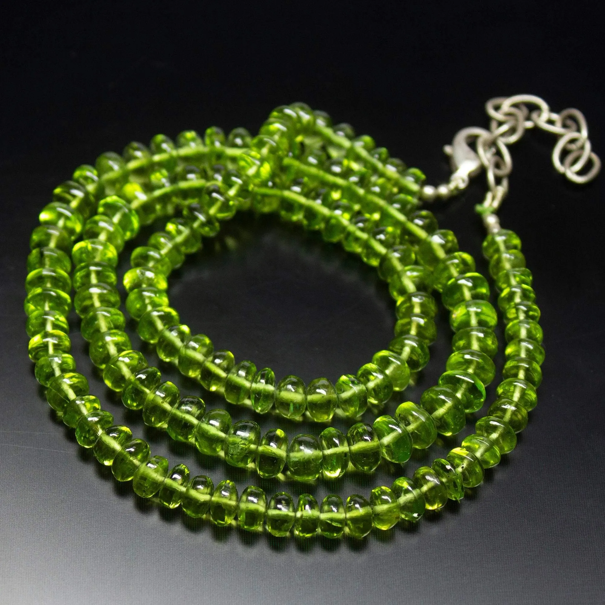 Ready to wear, 21 inch, 5mm 7mm, Natural AAA Arizona Peridot Smooth Rondelle Shape Beaded Necklace, Peridot Necklace