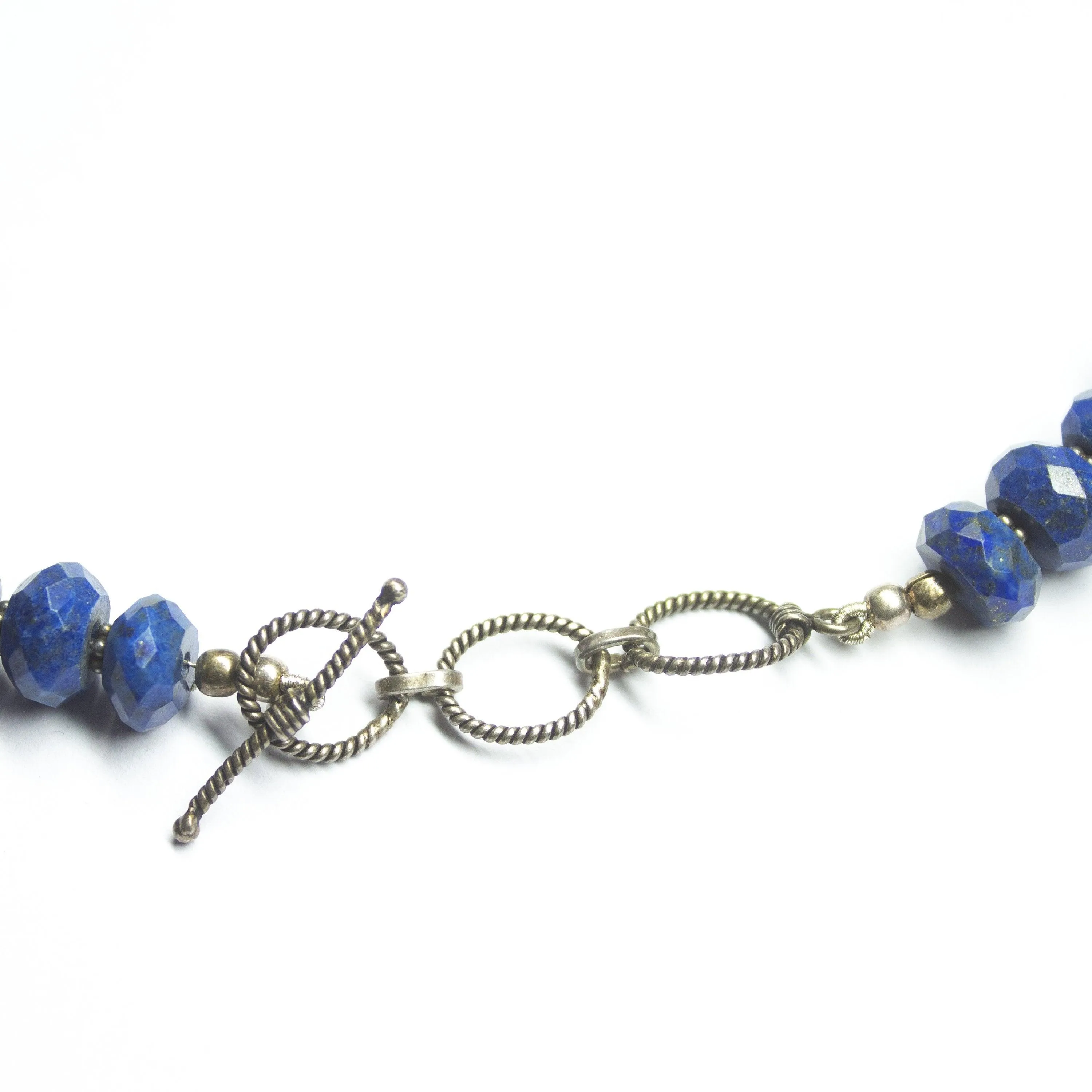 Ready to wear - Lapis Lazuli Faceted Rondelle Oxidised 925 Sterling Silver Beaded Necklace