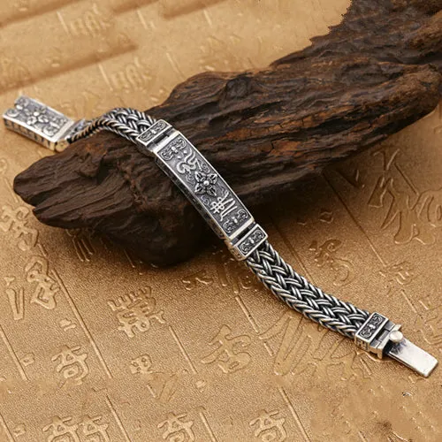 Real Solid 925 Sterling Silver Bracelet Vajra Braided Religions Lection Jewelry 7.9"