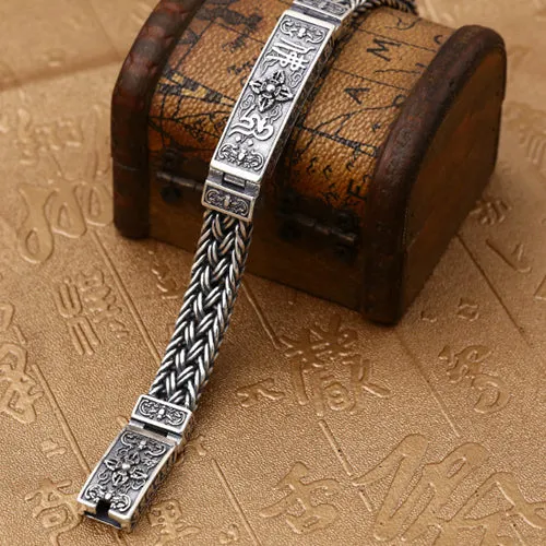 Real Solid 925 Sterling Silver Bracelet Vajra Braided Religions Lection Jewelry 7.9"