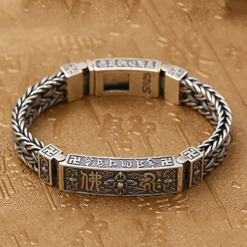 Real Solid 925 Sterling Silver Bracelet Vajra Braided Religions Lection Jewelry 7.9"