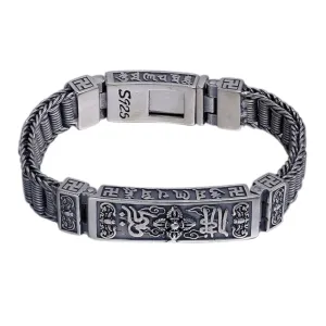 Real Solid 925 Sterling Silver Bracelets Vajra Braided Buddhism Religions Jewelry 7.9"