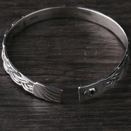 Real Solid 925 Sterling Silver Cuff Bracelet Bangle Skeletons Skulls Rose Braided Punk Jewelry