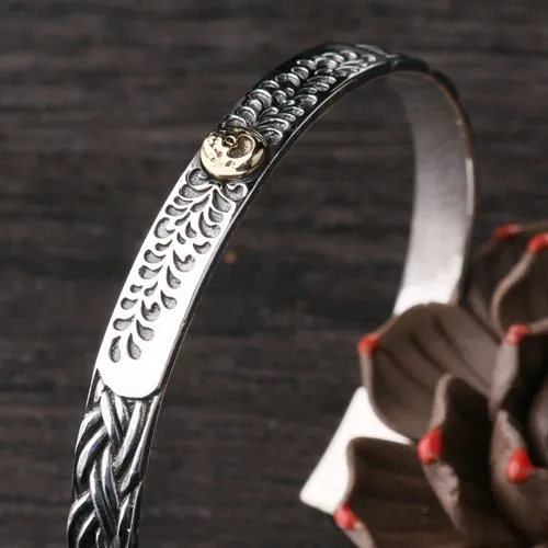 Real Solid 925 Sterling Silver Cuff Bracelet Bangle Skeletons Skulls Rose Braided Punk Jewelry