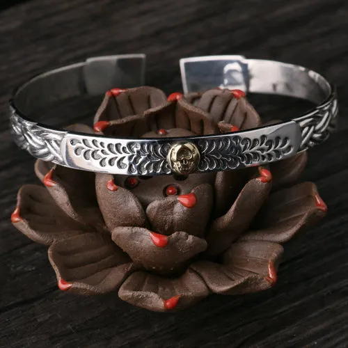 Real Solid 925 Sterling Silver Cuff Bracelet Bangle Skeletons Skulls Rose Braided Punk Jewelry