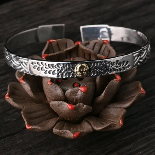 Real Solid 925 Sterling Silver Cuff Bracelet Bangle Skeletons Skulls Rose Braided Punk Jewelry