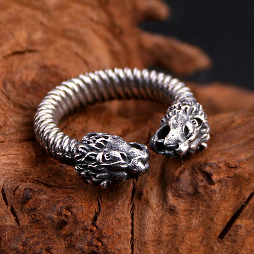 Real Solid 925 Sterling Silver Rings Animals Lion Twisted Fashion Punk Jewelry Adjustable