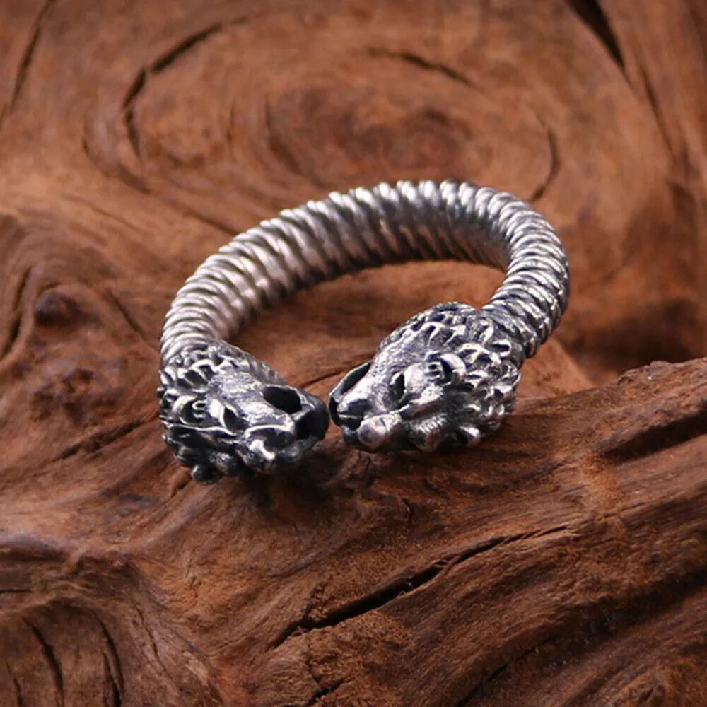 Real Solid 925 Sterling Silver Rings Animals Lion Twisted Fashion Punk Jewelry Adjustable