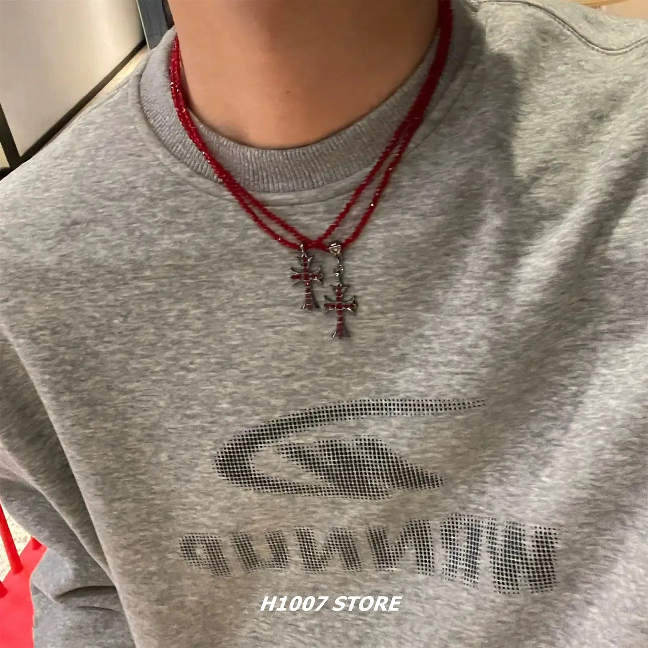 Red Beaded Cross Necklace