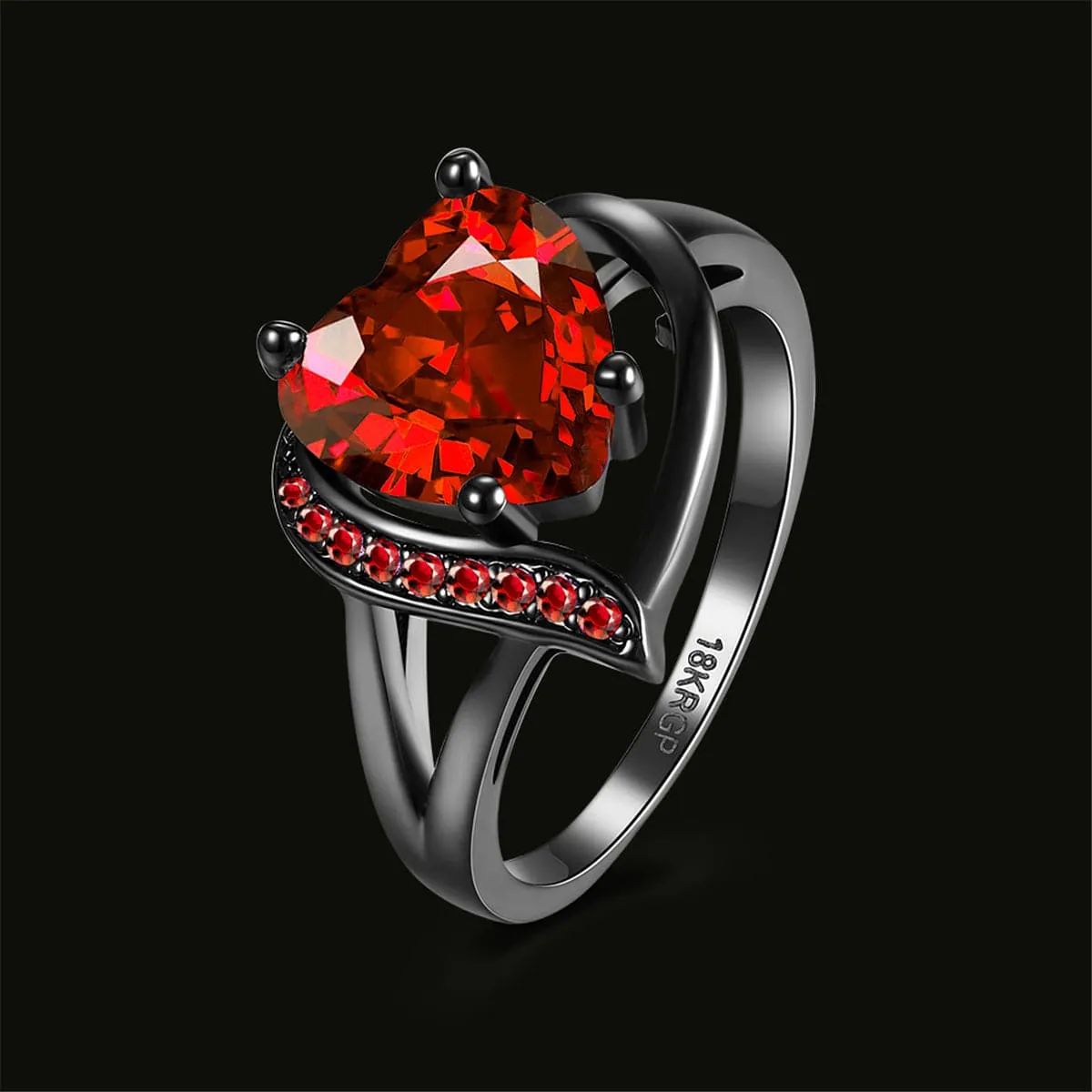 Red Cubic Zirconia & Gunmetal Heart Ring