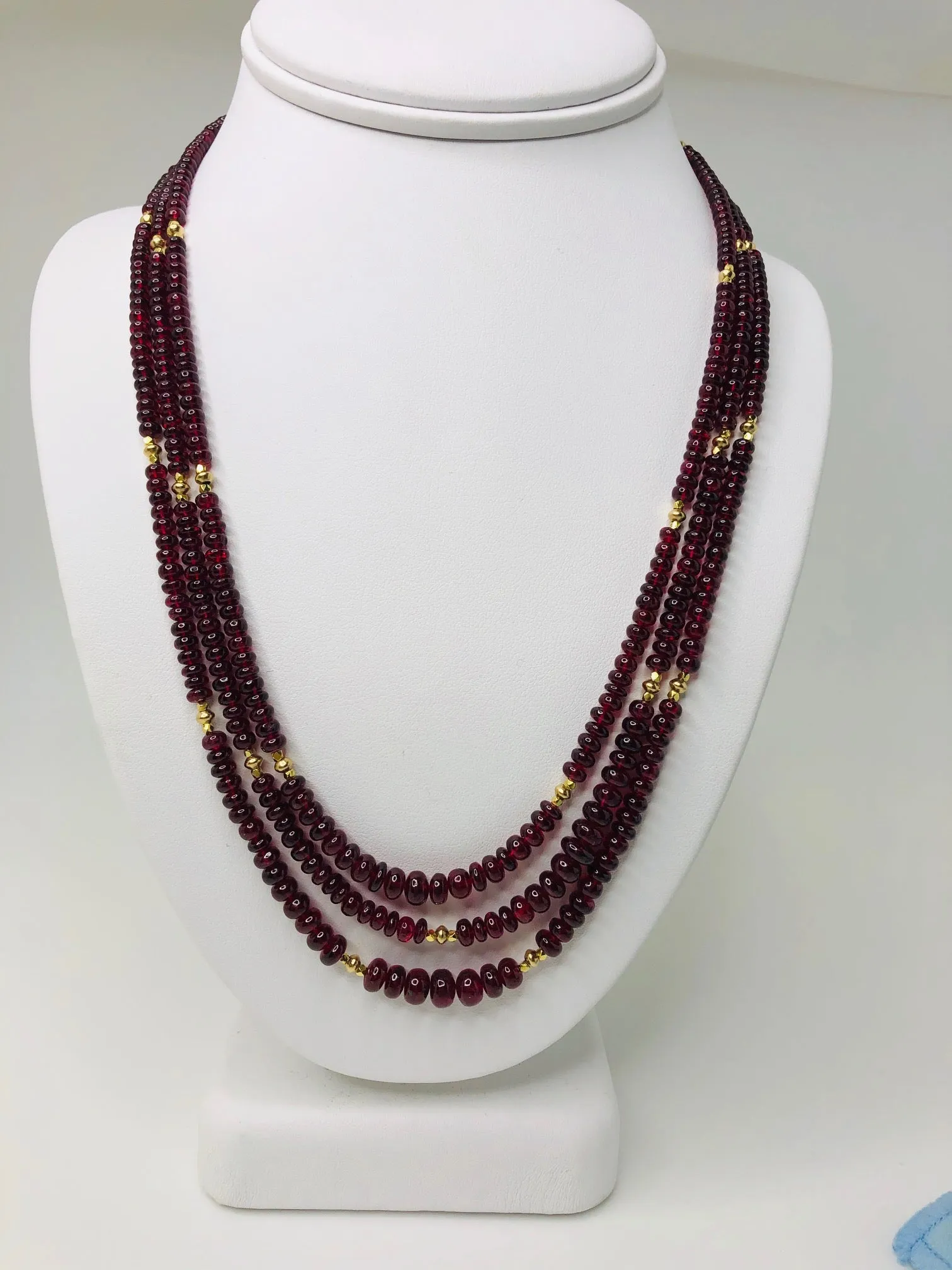 Red Spinel Bead Graduated Strand Necklace with Yellow Gold Spacers, 20 Inches