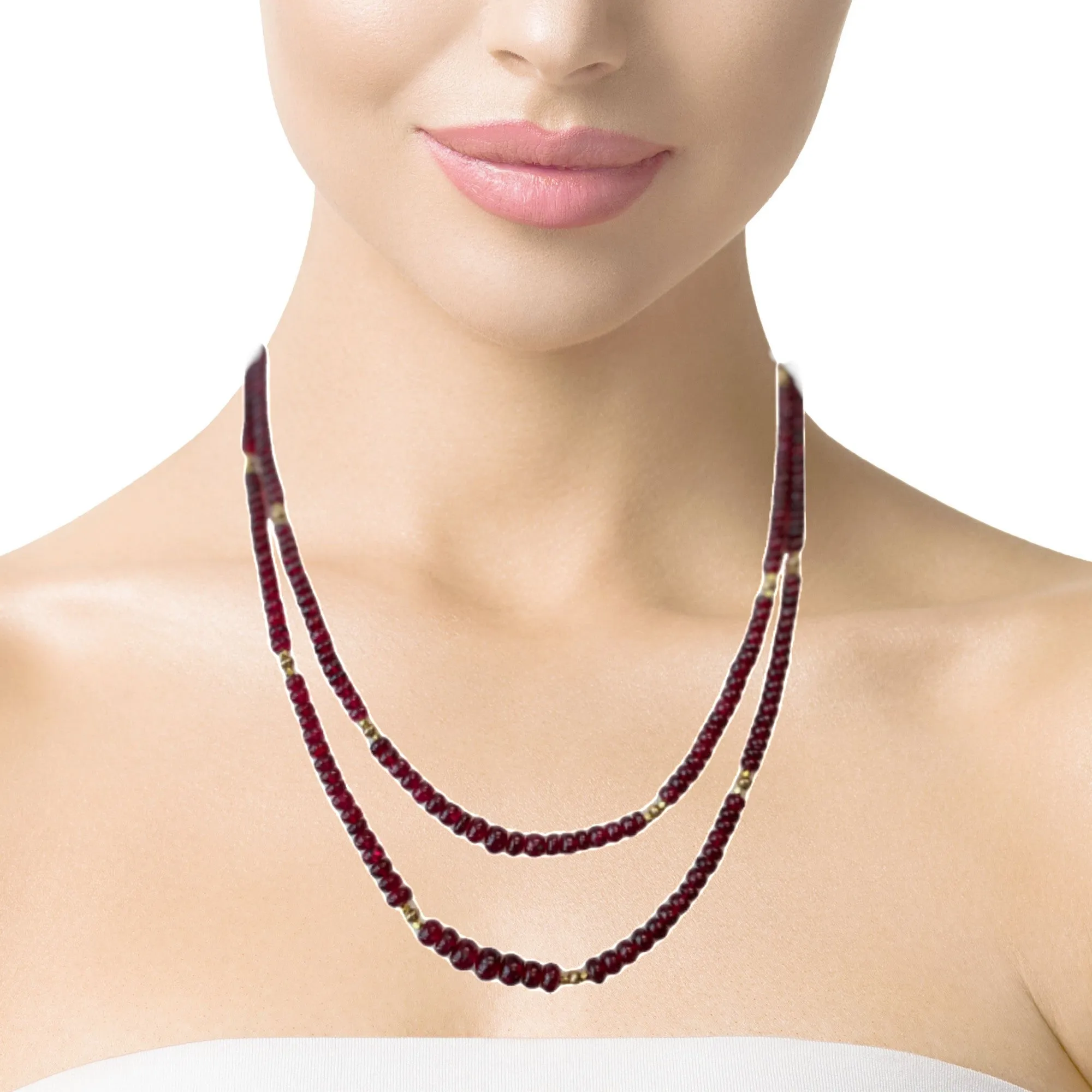 Red Spinel Bead Graduated Strand Necklace with Yellow Gold Spacers, 20 Inches