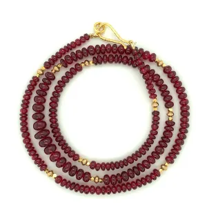 Red Spinel Bead Graduated Strand Necklace with Yellow Gold Spacers, 20 Inches