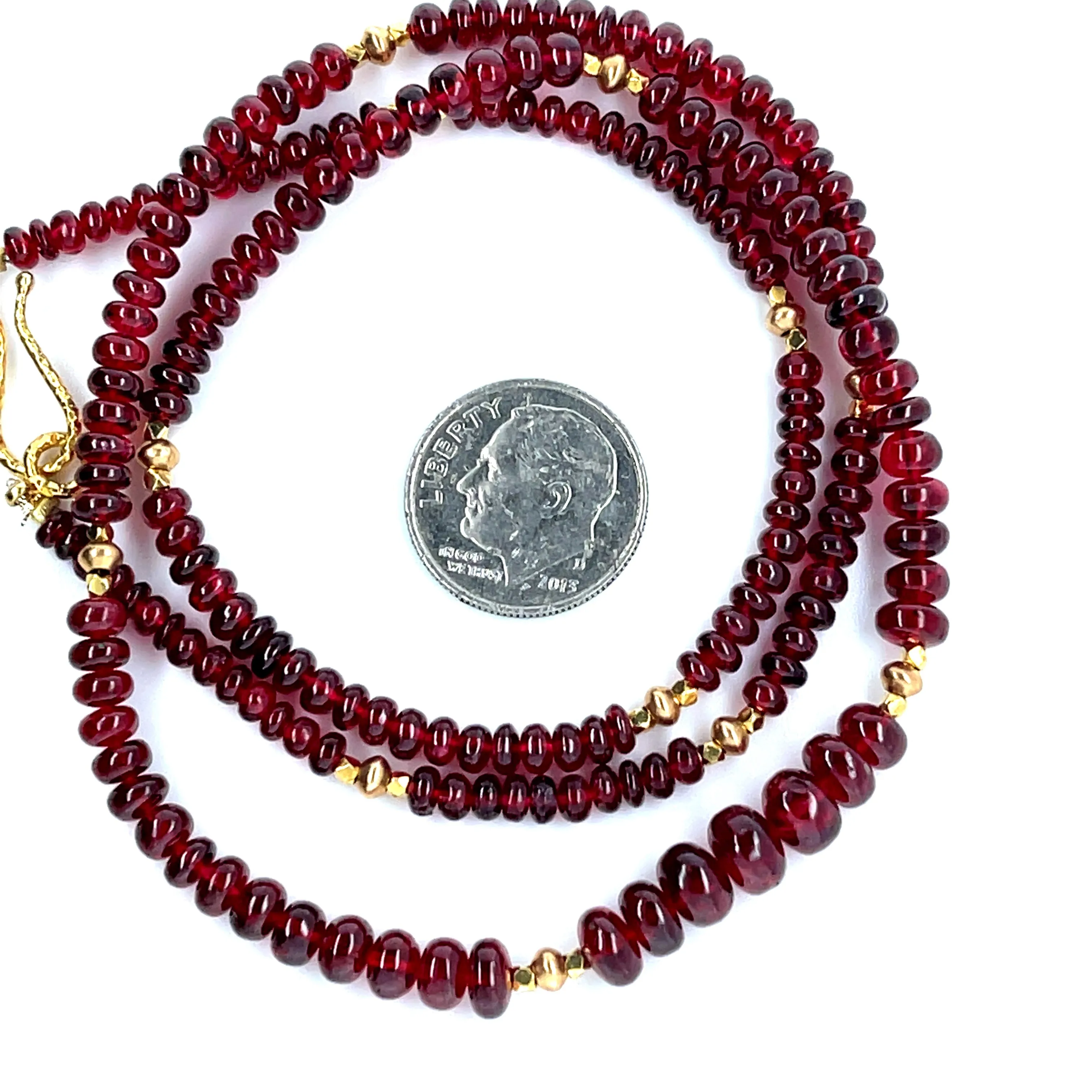 Red Spinel Bead Graduated Strand Necklace with Yellow Gold Spacers, 20 Inches