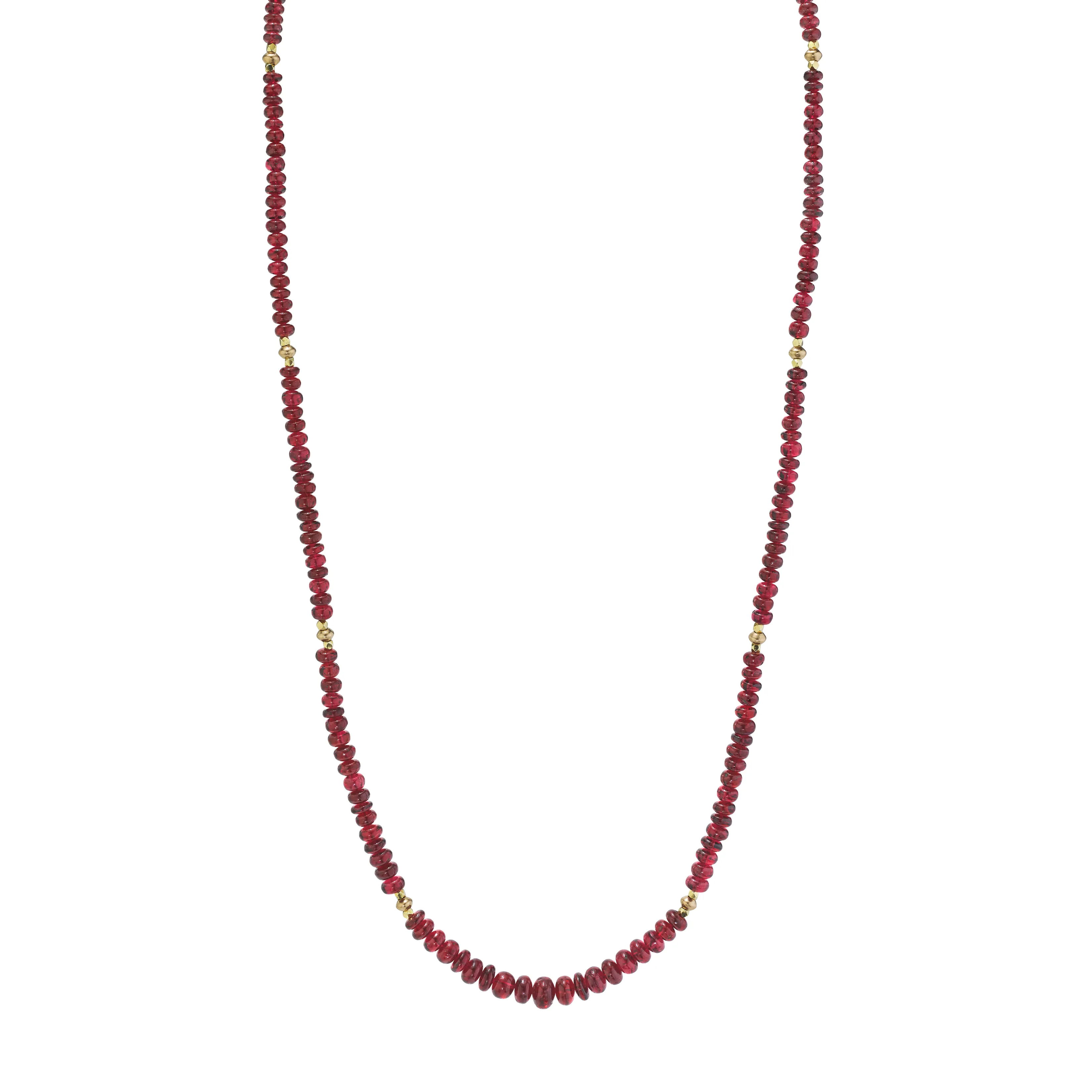 Red Spinel Bead Graduated Strand Necklace with Yellow Gold Spacers, 20 Inches