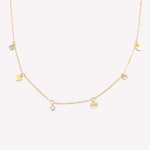 RHINESTONE & HEART CHARM NECKLACE
