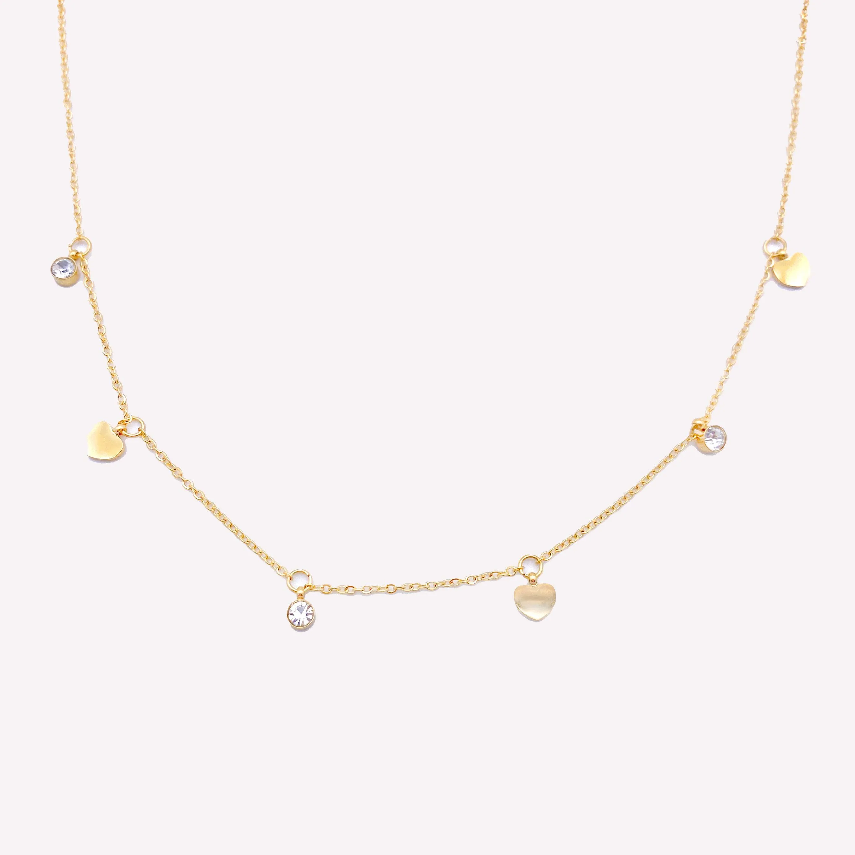 RHINESTONE & HEART CHARM NECKLACE