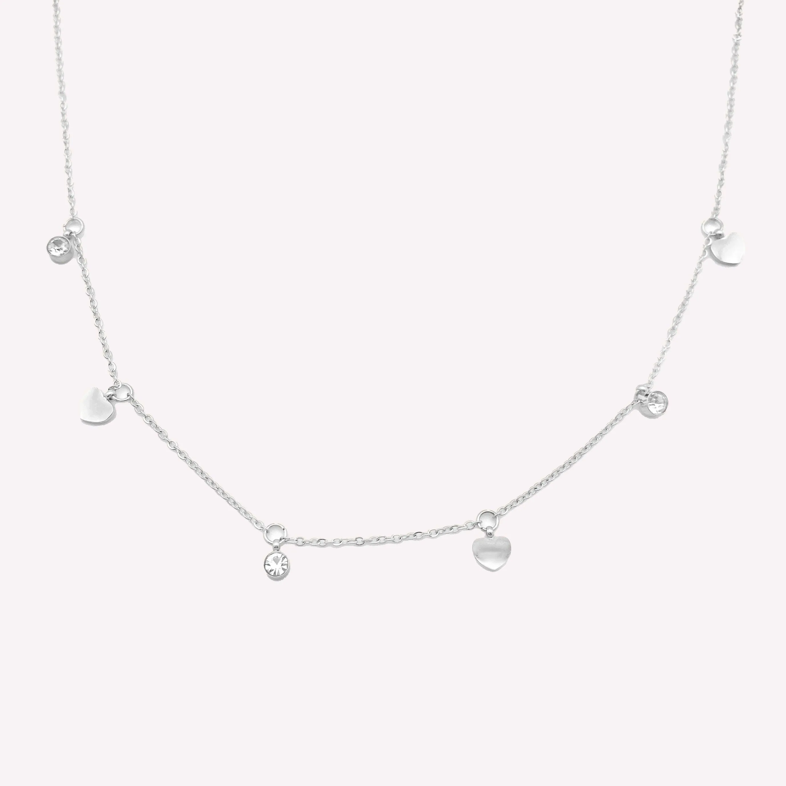 RHINESTONE & HEART CHARM NECKLACE