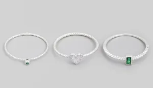 Rhinestone Heart Ring Set